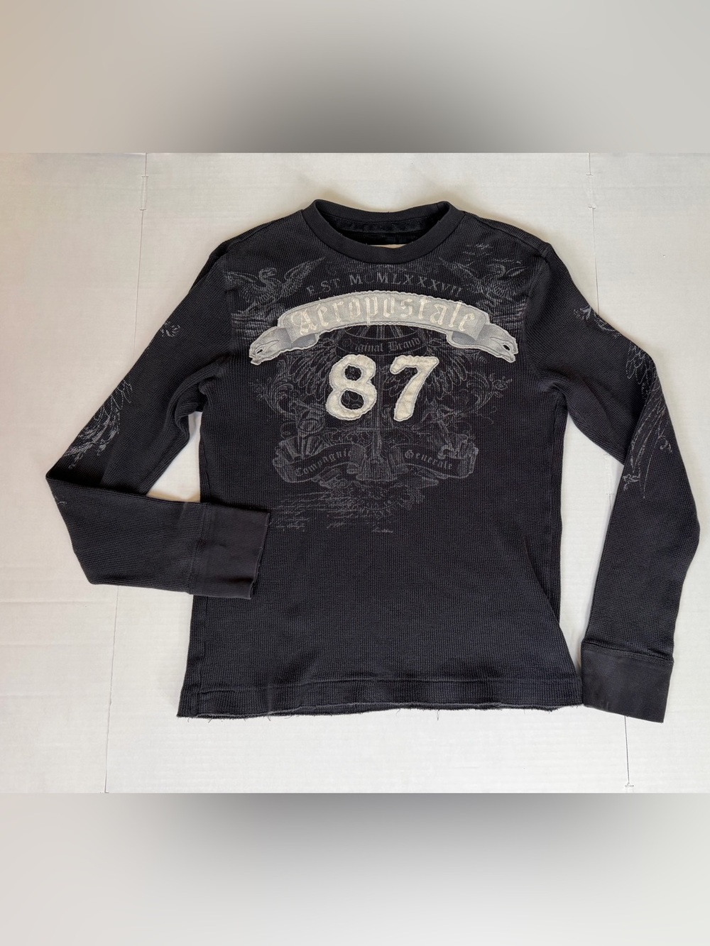 Aeropostale Y2K 2010 Black Thermal 87 Graphic Long Sleeve Shirt Vintage